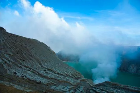 Volcano Ijen, Java, Indonesia, bright colorful vivid theme Stock Photos
