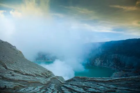 Volcano Ijen, Java, Indonesia, bright colorful vivid theme Stock Photos