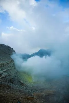Volcano Ijen, Java, Indonesia, bright colorful vivid theme Stock Photos