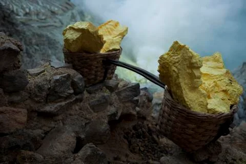 Volcano Ijen, Java, Indonesia, bright colorful vivid theme 스톡 사진