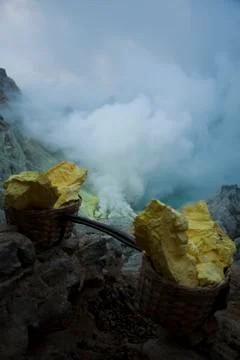 Volcano Ijen, Java, Indonesia, bright colorful vivid theme Stock Photos