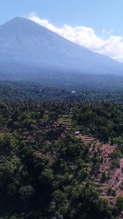 Volcano with its side covered in tropical vegetation, hill at the bottom Stock Footage 230284437