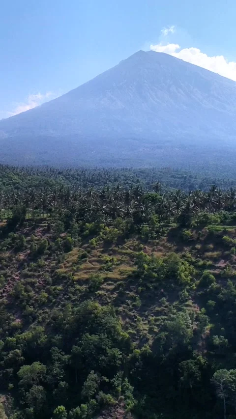 Volcano with its side covered in tropical vegetation, hill at the bottom 스톡 동영상 230285497