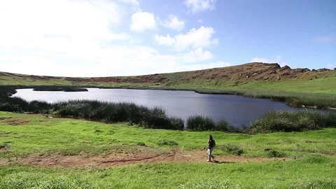 Volcano lagoon Stock Footage 77049429