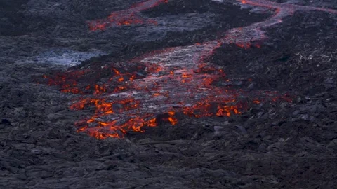 Volcano Lava Flow Close up Magma Fast Moving Timelapse. Red Hot Erupting Volcano Stock Footage 256715143