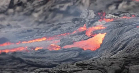 Volcano lava flow eruption fire geology smoke volcanic mountain magma Stock Footage 336580144
