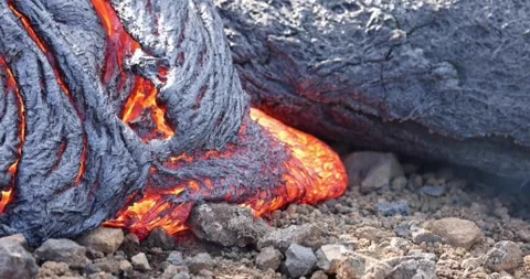 Volcano lava flow eruption fire geology smoke volcanic mountain magma Stock Footage 336580175