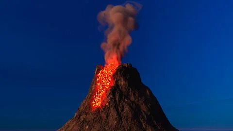 Volcano lava magma explode from top of mountain. Stock Photos