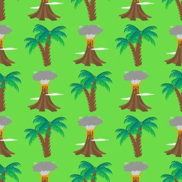 Volcano magma vector seamless pattern background nature blowing up with smoke Illustrazione stock