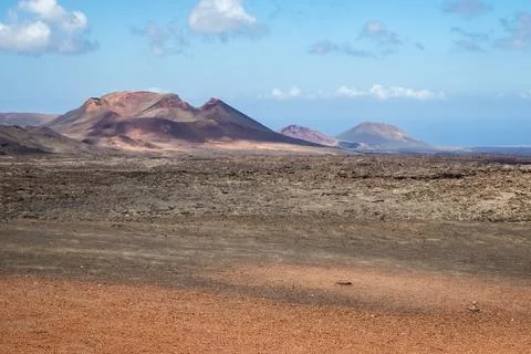 Volcano in the middle of a desert in Lanzarote Stock Photos