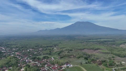 Volcano Mountain and Green Forest Aerial View Stock Footage 346392150