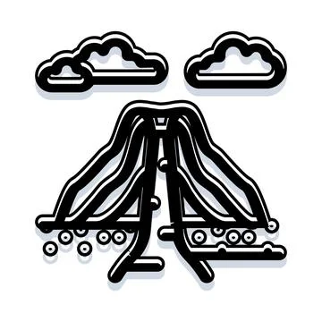 Volcano mountain peak erupting with ash clouds Stock Illustration