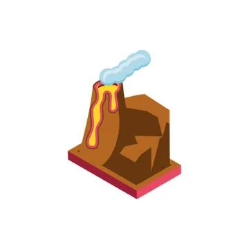 Volcano mountain top exploding on white background Illustrazione stock