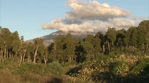 Volcano Mt. Raurehu with summer clouds Stock Footage 44529012