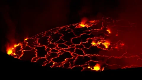 Volcano Nyiragongo, active Volcano, DRC, Africa Stock Footage 83368930