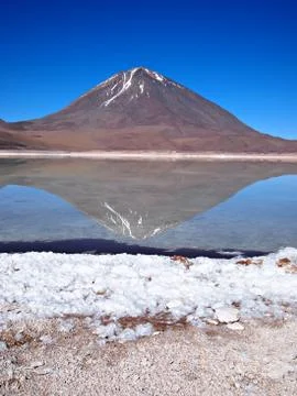 Volcano reflection in laguna verde Stock Photos