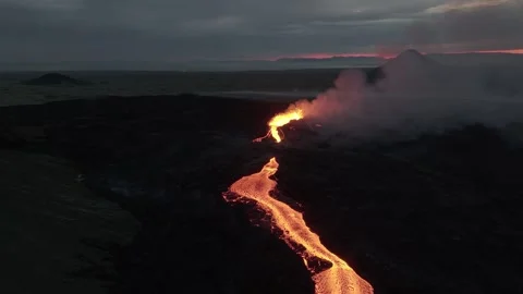 Volcano River Sunrise Flyover Video stock 272185650