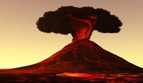Volcano with Running Lava Stock Illustration