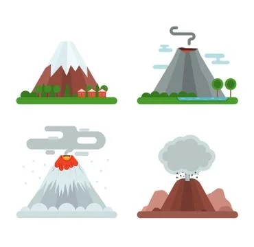 Volcano set vector illustration Illustrazione stock