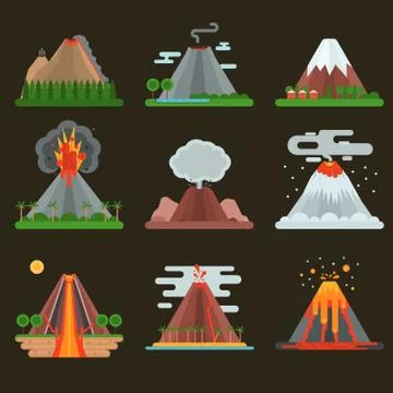 Volcano set vector illustration Stockillustratie