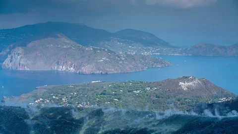Volcano sicily vulcano sulphure fumes active italy mountain island Stock Footage