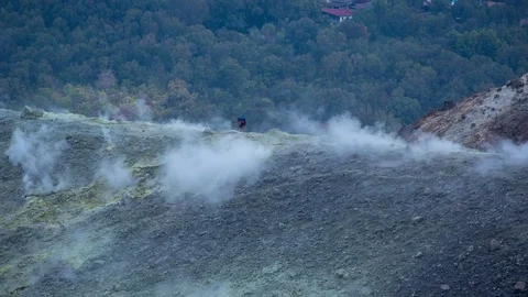 Volcano sicily vulcano sulphure fumes active italy mountain island Stock Footage