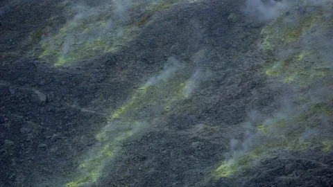 Volcano sicily vulcano sulphure fumes active italy mountain island Stock Footage