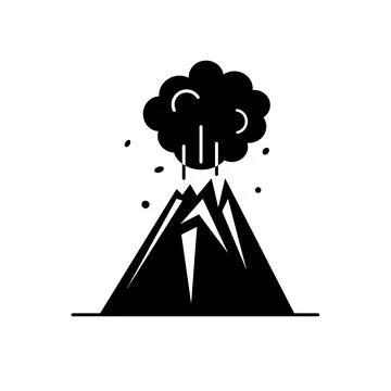 Volcano silhouette icon in flat style Stock Illustration