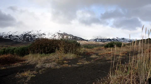 Volcano smoke covers the mountains Time lapse Stock Footage 35884485