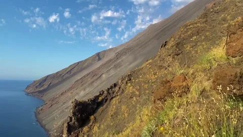 VOLCANO STROMBOLI | SIDE SHOT | SICILY Stock Footage 144113589
