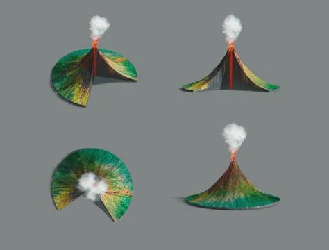 Volcano structure. Original hand painted illustration, 3d rendering Stock Illustration