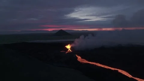 Volcano Sunrise Wide Angle Far Flyover Video stock 272185026