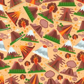 Volcano vector seamless pattern eruption volcanism explosion convulsion of 스톡 일러스트