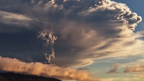 The volcano woke up and throws hot ashes Stock Footage 128333840