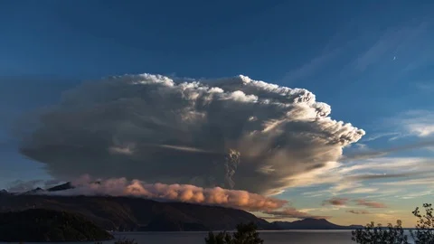 The volcano woke up and throws hot ashes Stock Footage 128334683