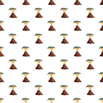 Volcanoes erupting seamless pattern on white background Stock Illustration