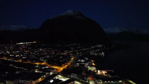 Volda, Norway during the night Stock Footage 254414887
