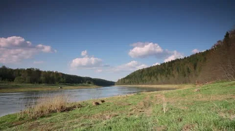 The Volga river with the clouds Video stock 11078892