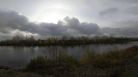 Volga river with nature background and the clouds in the sky Stock Footage 249250475