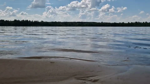 The Volga River with a sandy beach and clear water. Stock Footage 263111973
