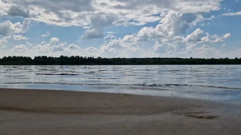 The Volga River with a sandy beach and clear water. Stock Footage 263112342