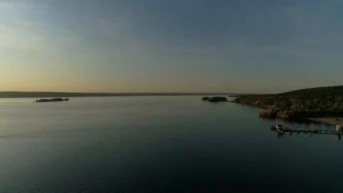 Volga River at Sunset. Boat Sails on the Volga Stock Footage 129074872