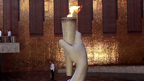 Volgograd, Russia - May 29.2017. The eternal flame in the Hall of Military Glory Stock Footage
