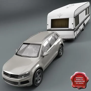 Volkswagen Touareg 2011 and Caravan 3D Model