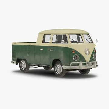 Volkswagen Type 2 Double Cab Pick Up Simple Interior Green 3D Model 3D Model