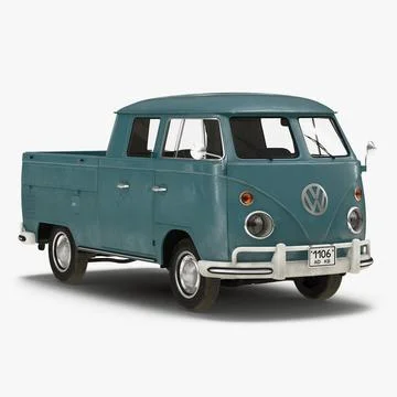 Volkswagen Type 2 Double Cab Pick Up Blue 3D Model