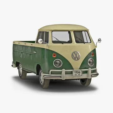 Volkswagen Type-2 Single Cab Pick Up Simple Interior Green 3d Model 3D Model