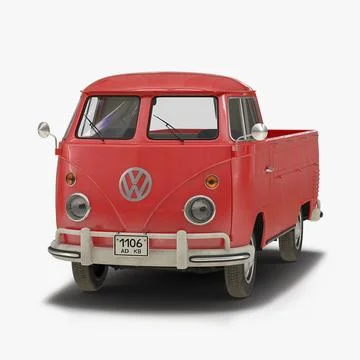 Volkswagen Type 2 Single Cab Pick Up Red 3D Model 3D Model