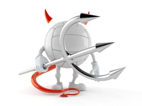 Volley ball character with devil horns and pitchfork Stock Illustration
