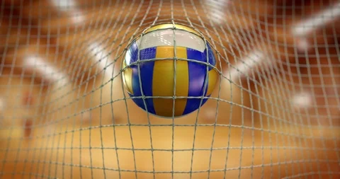 Volley ball in the net in slow motion, 3D animation Stock Footage 113995317